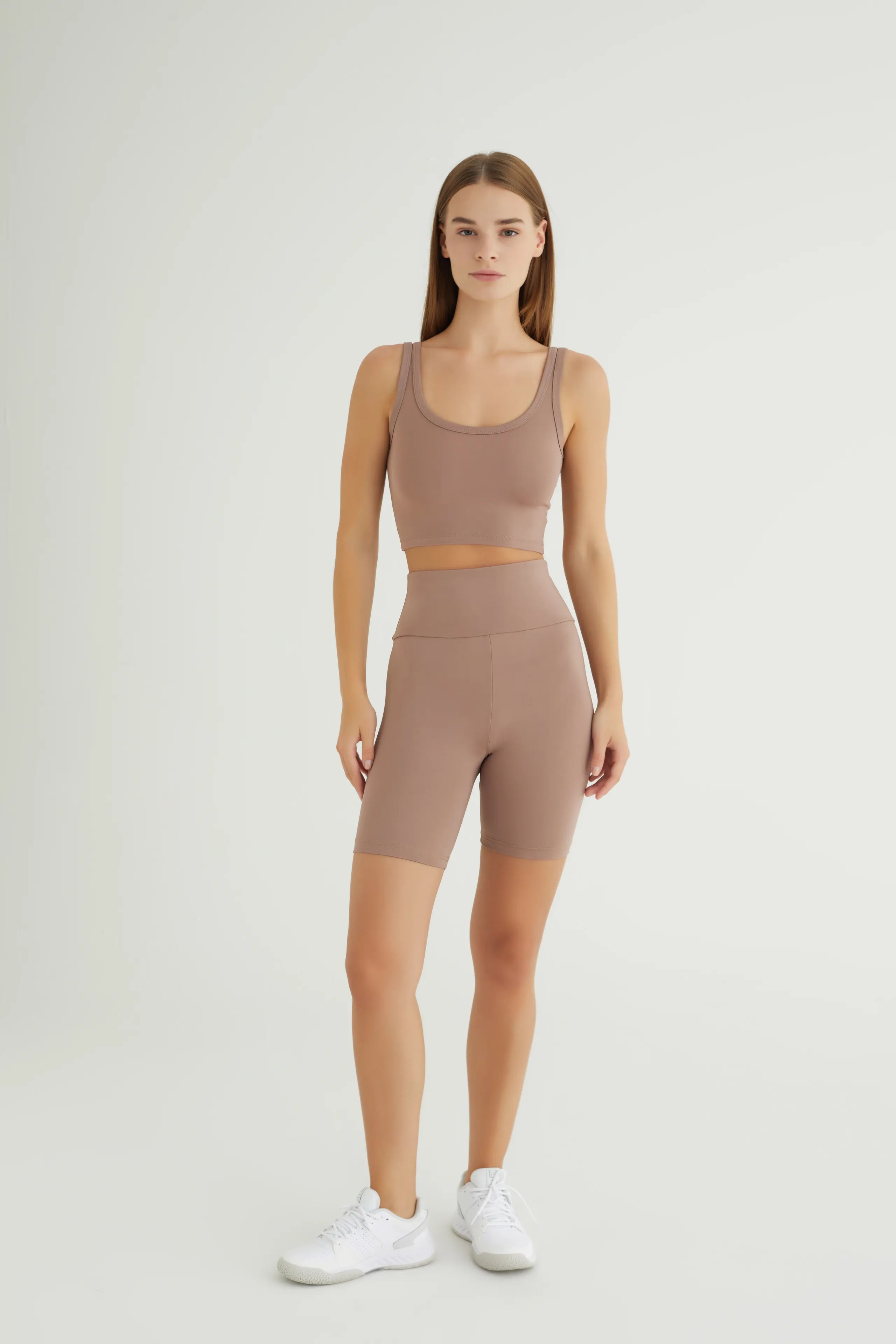 Comfortlux Taba Yüksek Bel Cep Detaylı Bisiklet Taytı 20 Cm