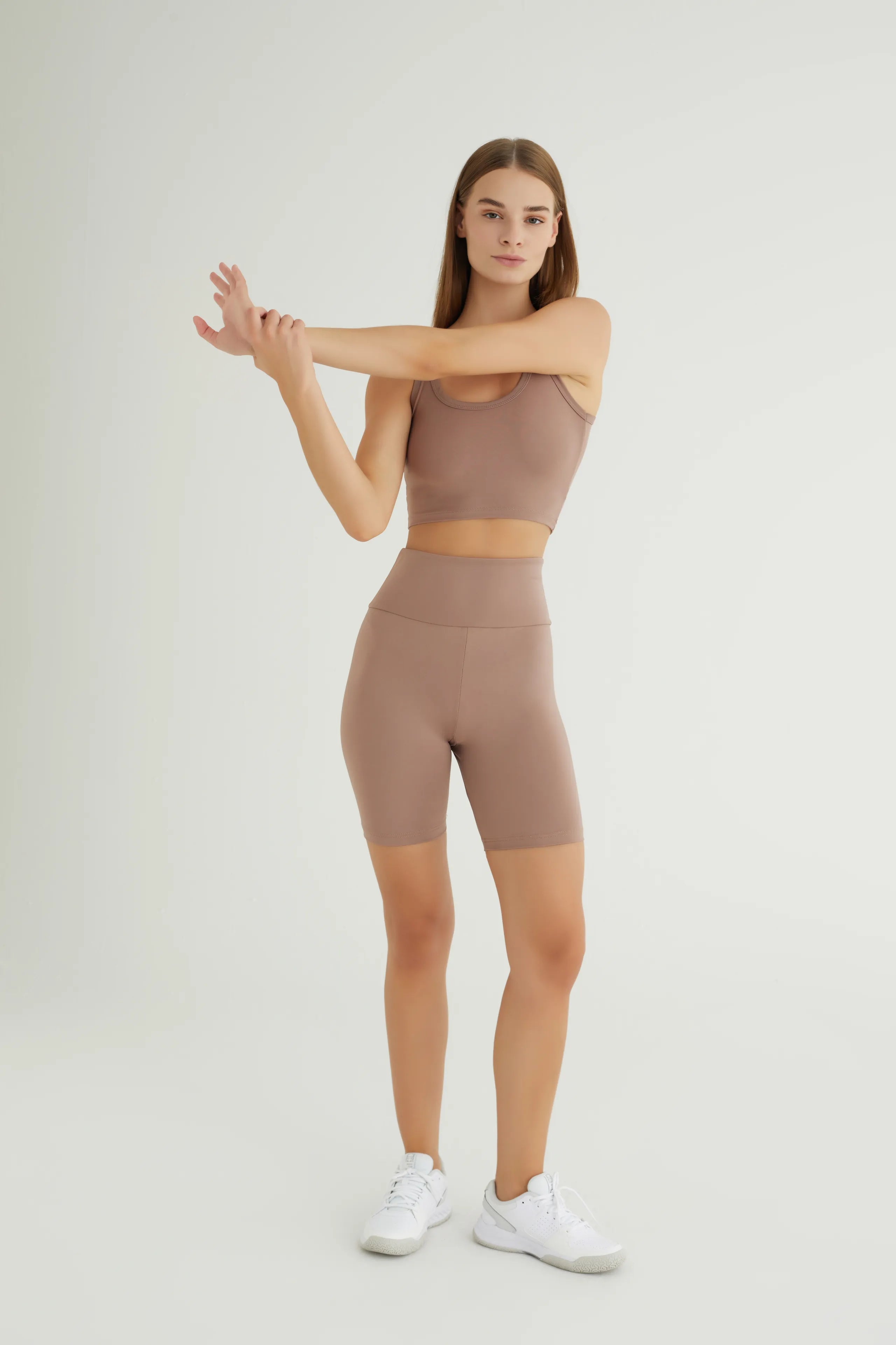 Comfortlux Taba Yüksek Bel Cep Detaylı Bisiklet Taytı 20 Cm