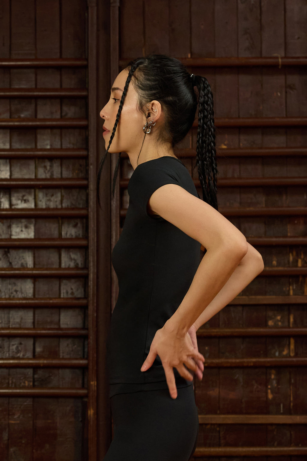 Luna Kısa Kollu Siyah Polyamid T-Shirt