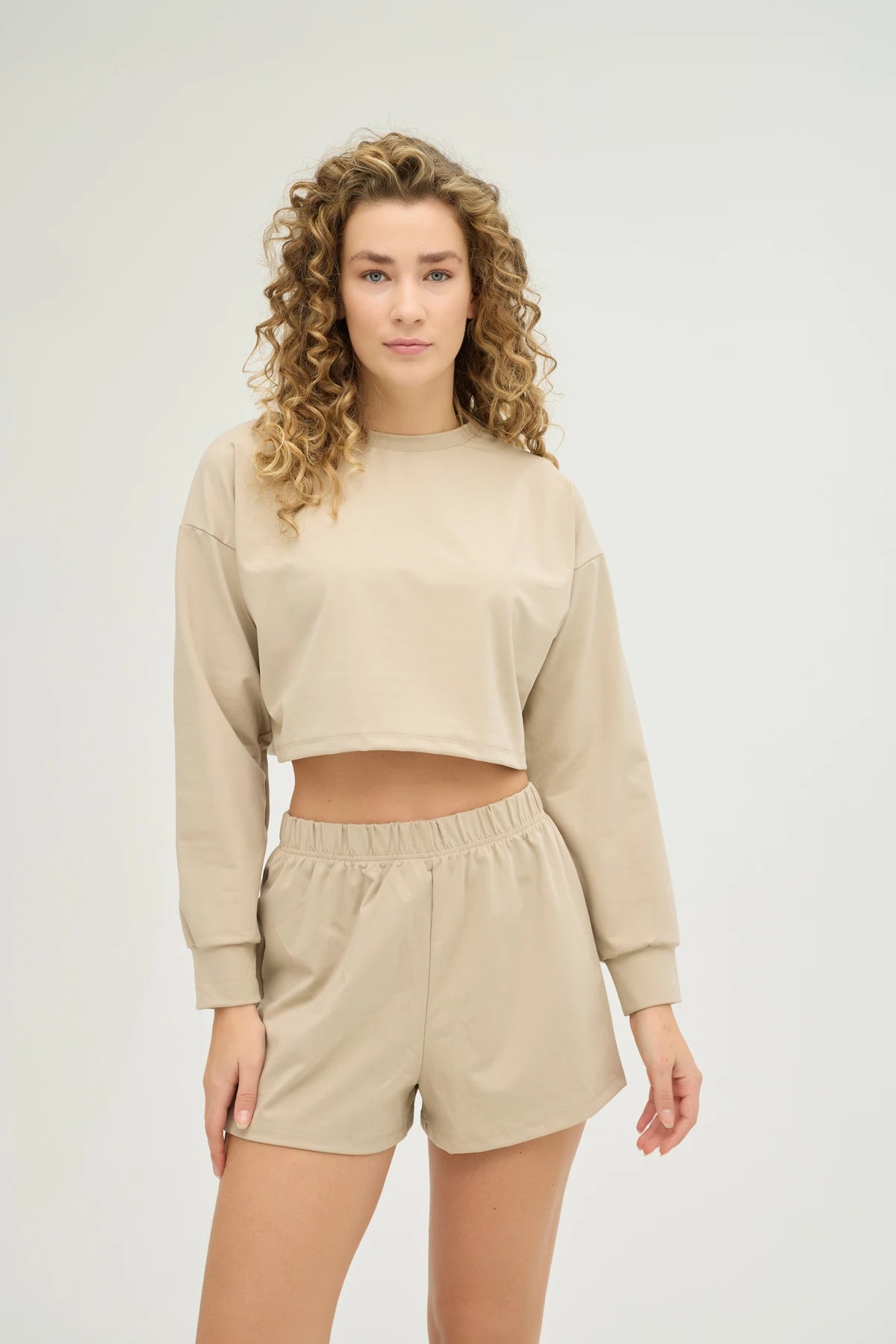 Crop Bej Sweatshirt Takım
