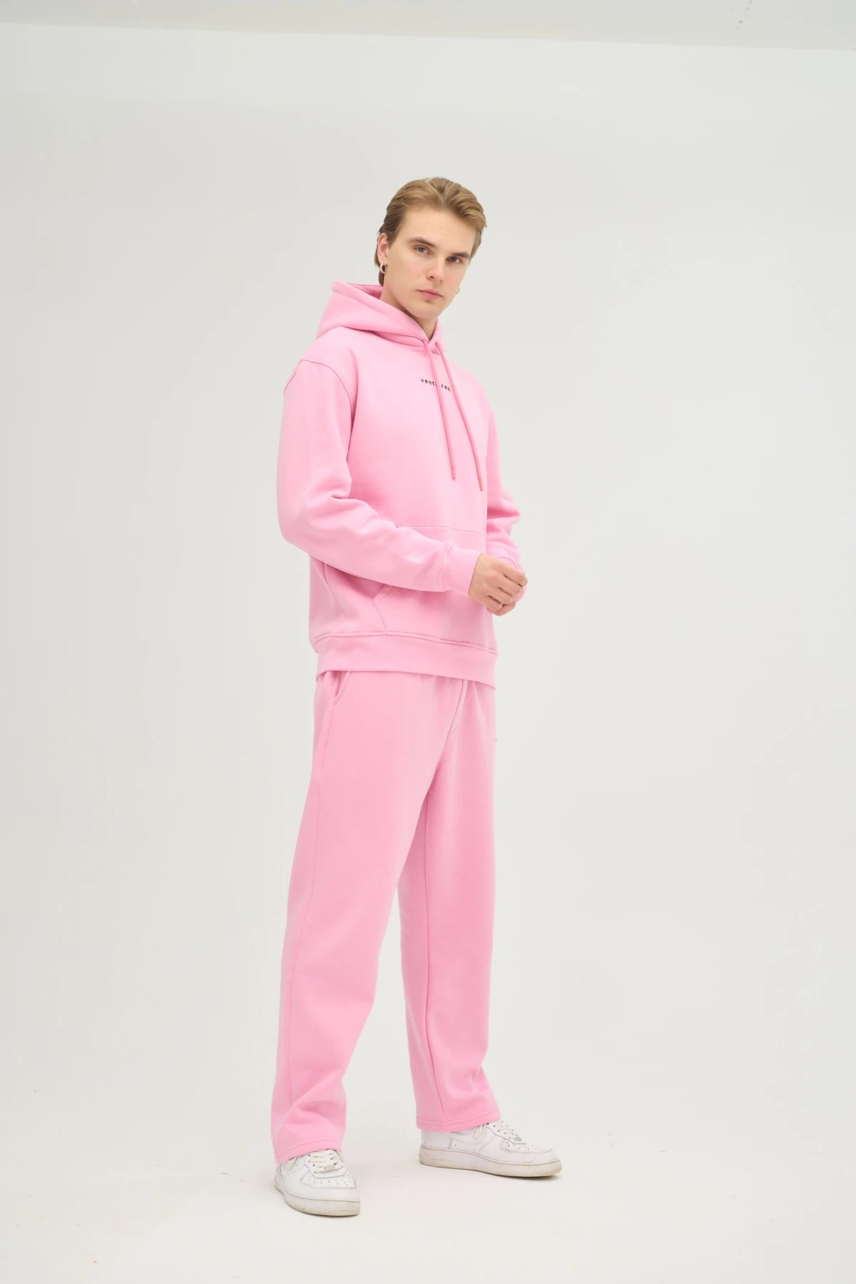 Unisex Pembe Kapüşonlu Oversize Eşofman Takımı