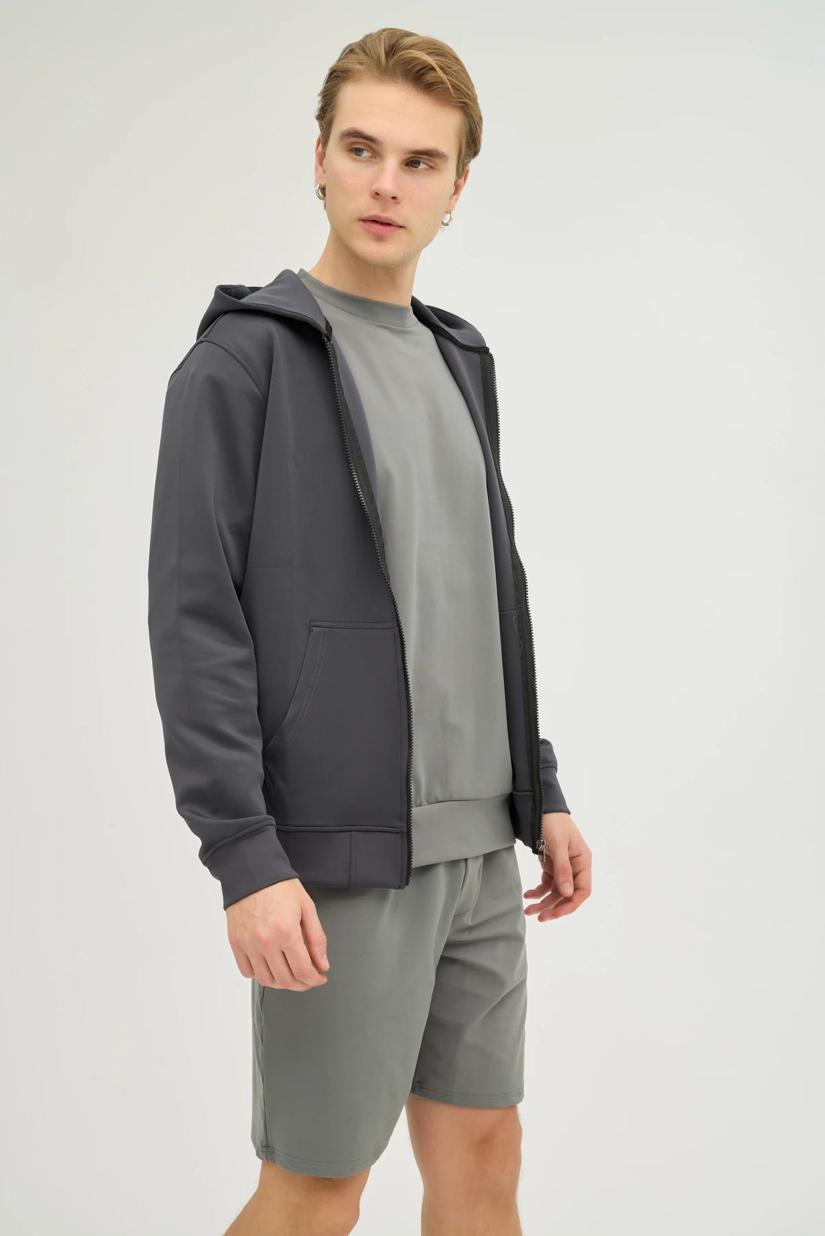 Unisex Antrasit Kapüşonlu ve Fermuarlı Scuba Üst Regular Fit