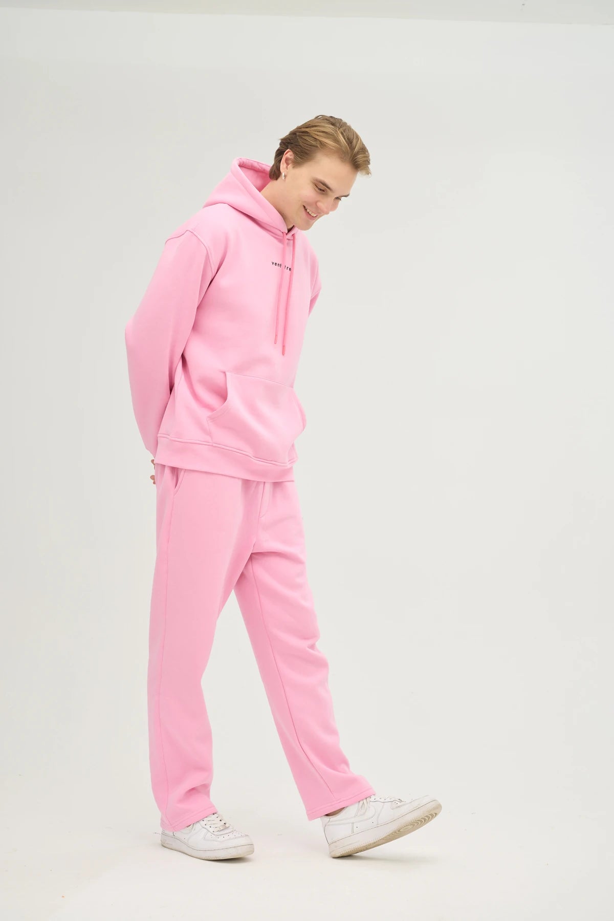Unisex Pembe Kapüşonlu Oversize Eşofman Takımı