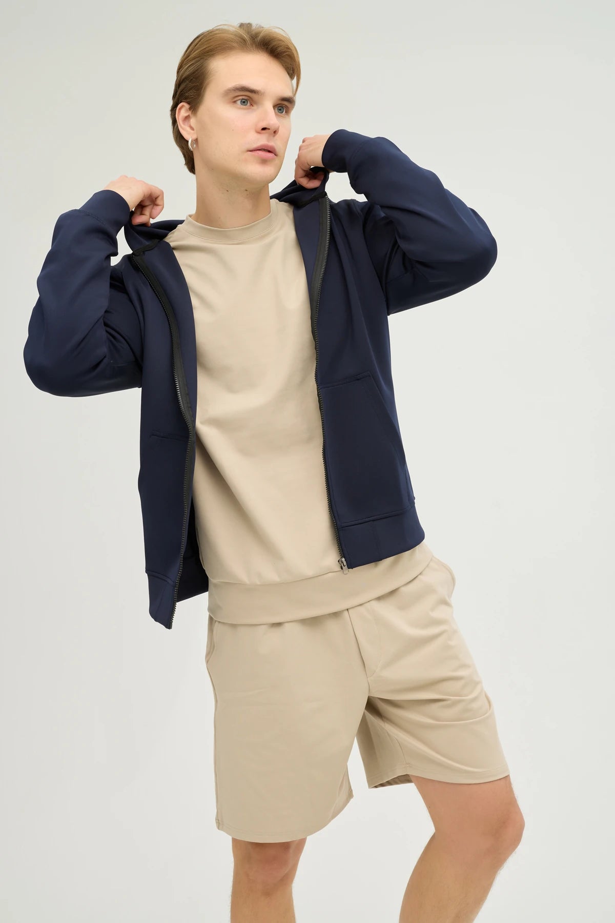 Unisex Lacivert Kapüşonlu ve Fermuarlı Scuba Üst Regular Fit