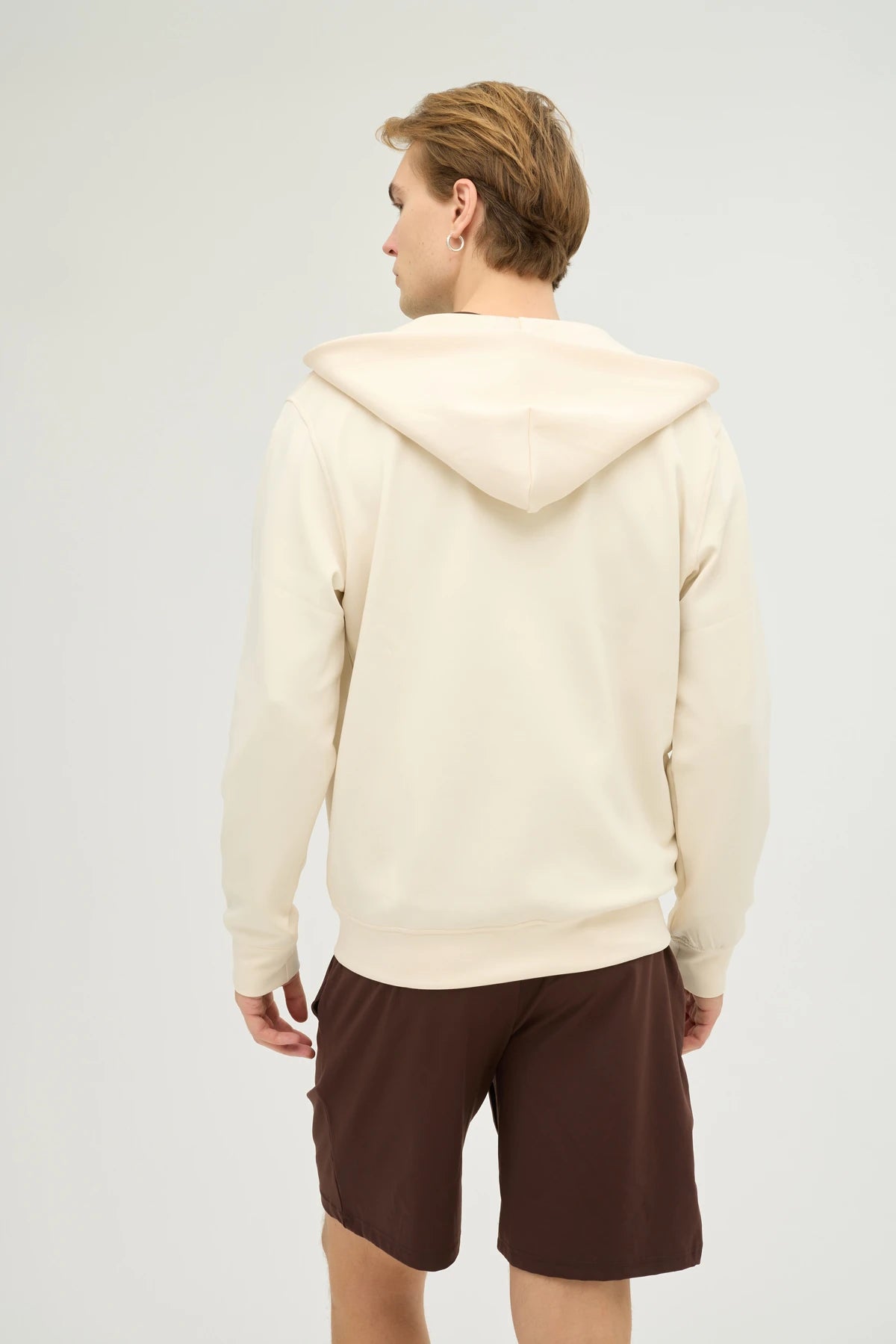 Unisex Açık Bej Kapüşonlu ve Fermuarlı Scuba Üst Regular Fit