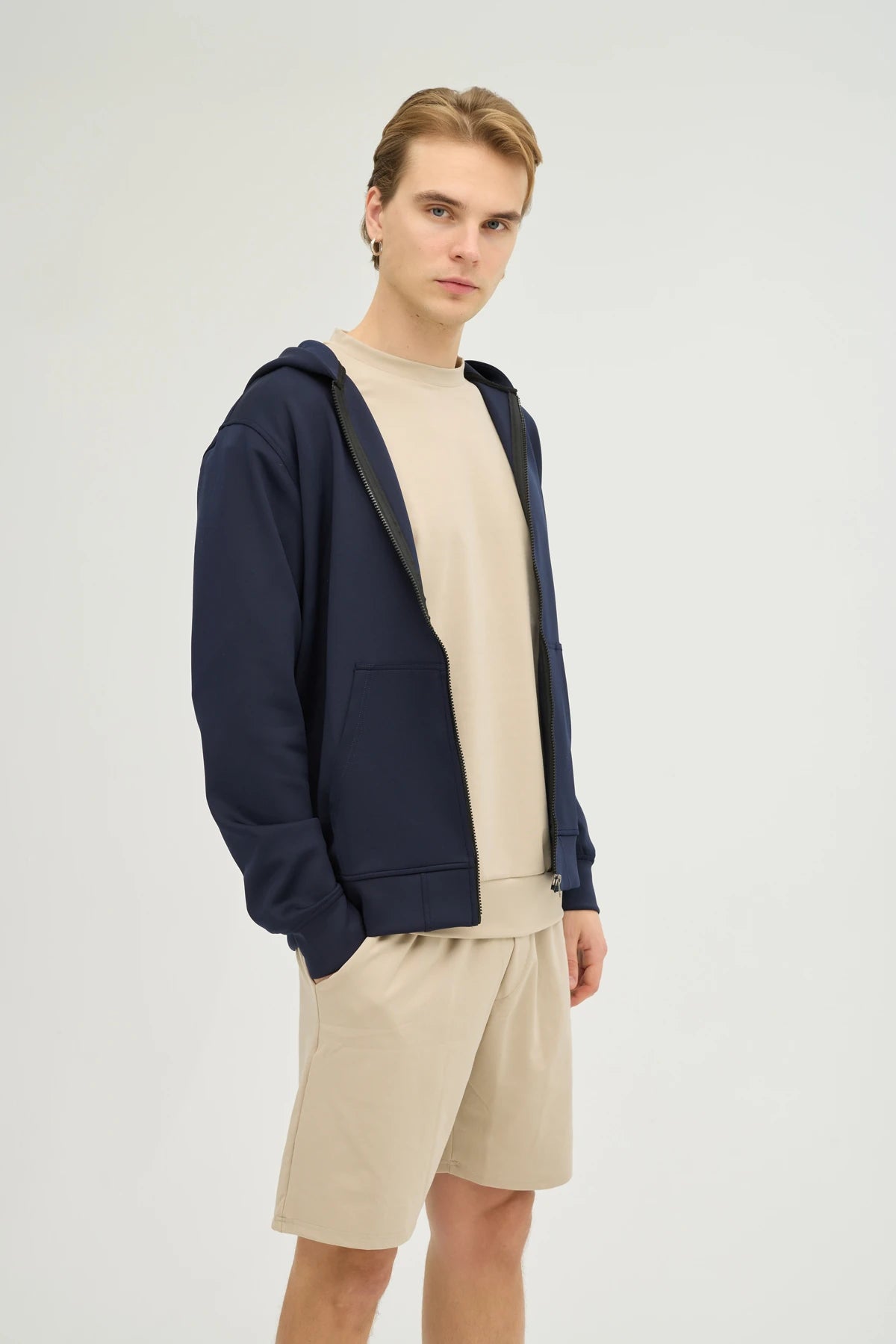 Unisex Lacivert Kapüşonlu ve Fermuarlı Scuba Üst Regular Fit