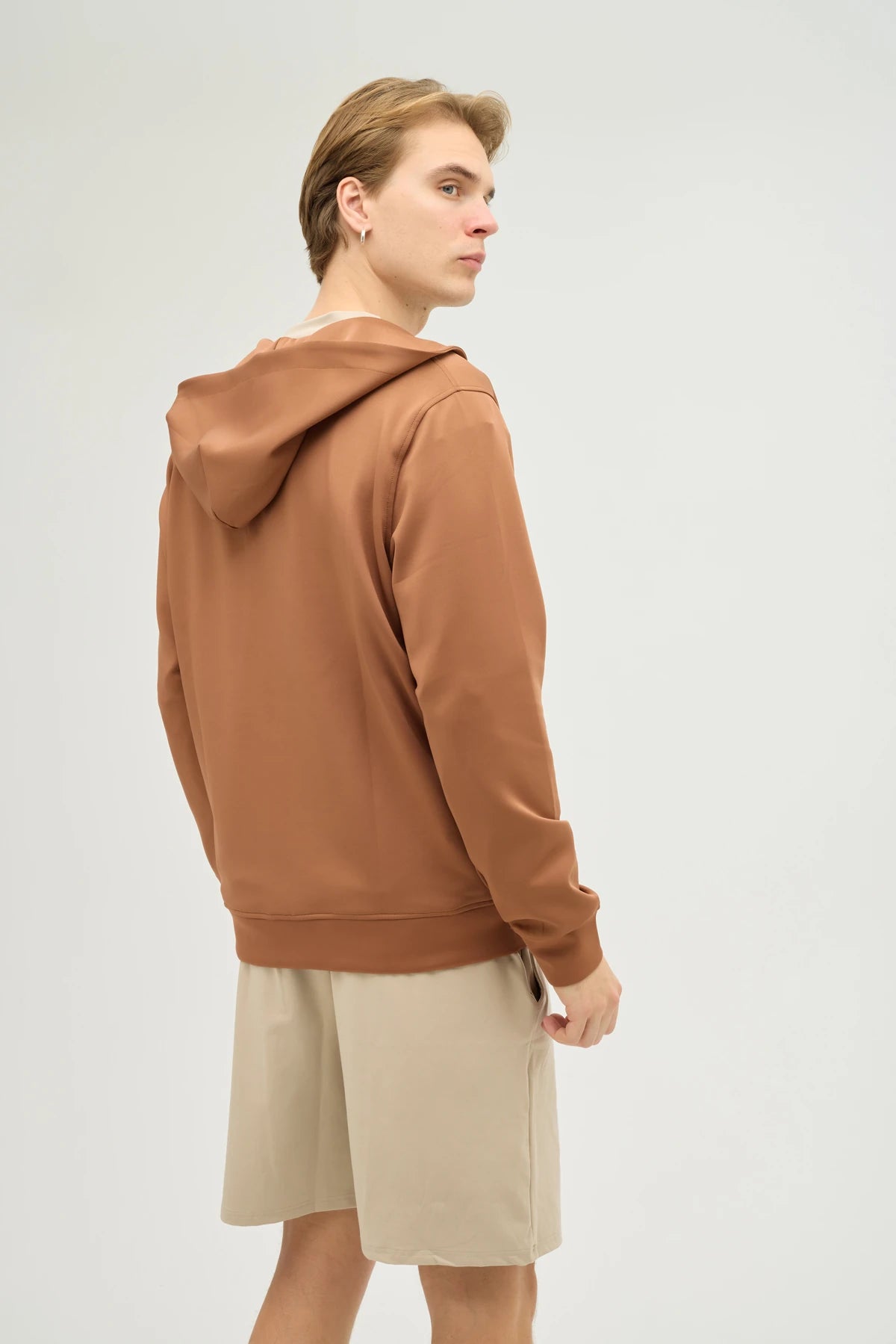 Unisex Kahverengi Kapüşonlu ve Fermuarlı Scuba Üst Regular Fit