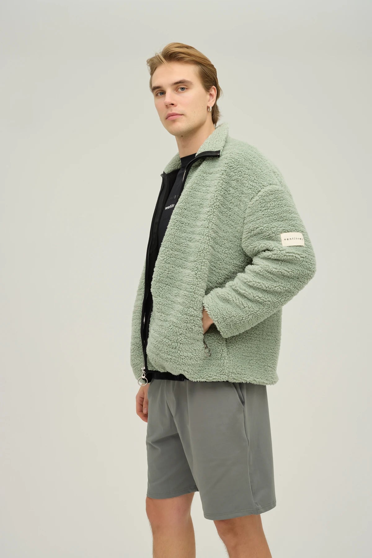 Unisex Mint Oversize Tam Fermuarlı Peluş Sweatshirt