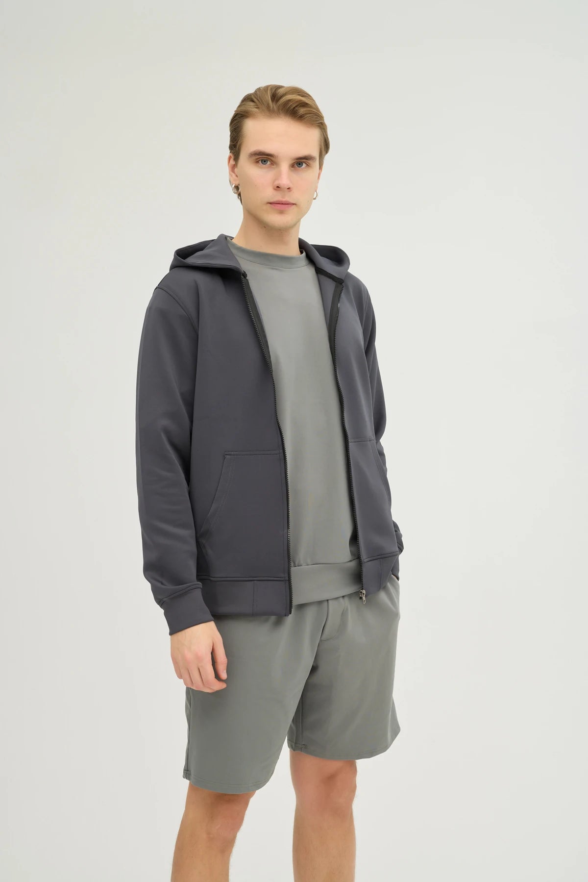 Unisex Antrasit Kapüşonlu ve Fermuarlı Scuba Üst Regular Fit