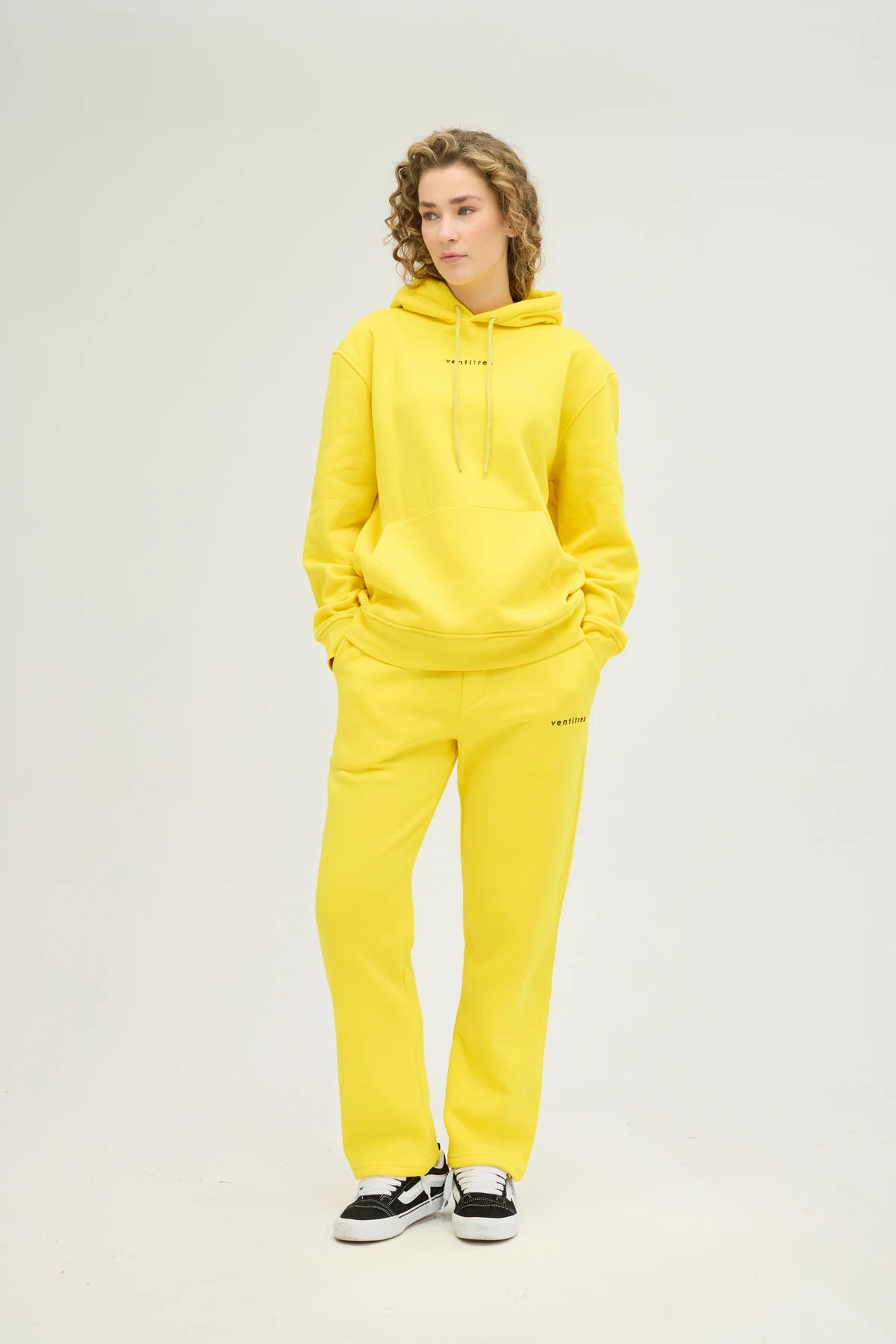 Unisex Sarı Kapüşonlu Oversize Eşofman Takımı