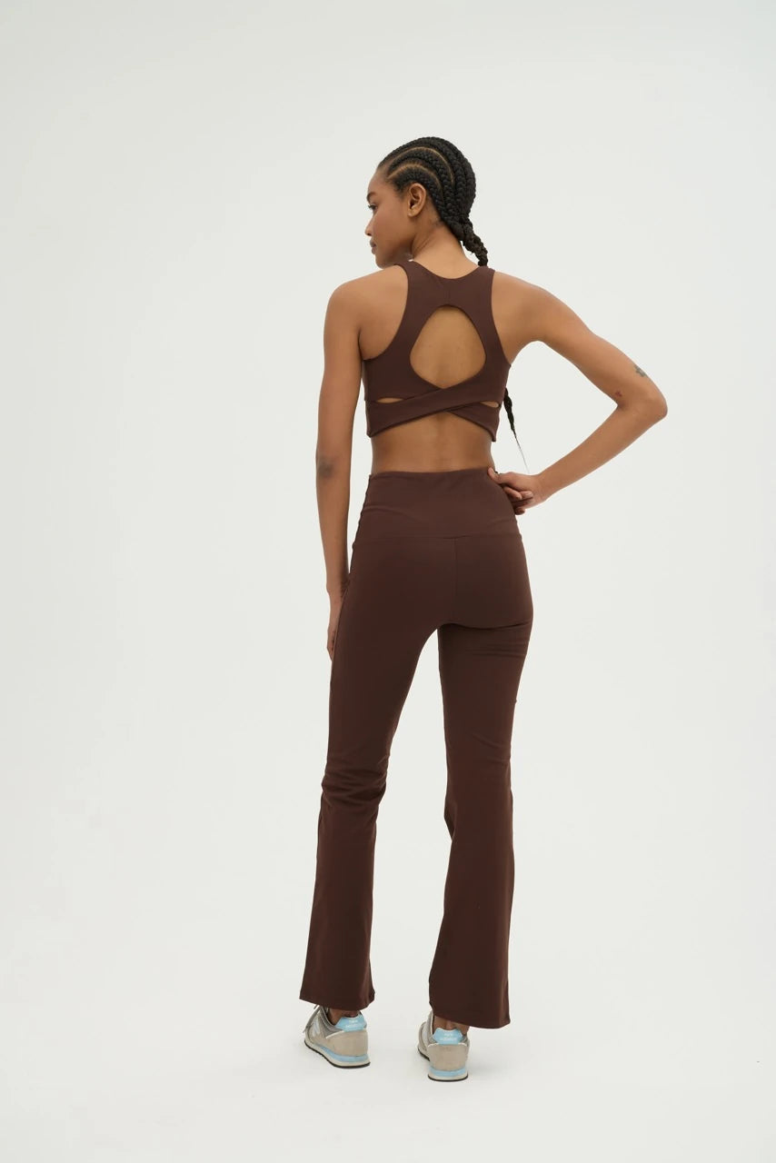 Comfortlux Koyu Kahve Yüksek Bel İspanyol Paça Tayt