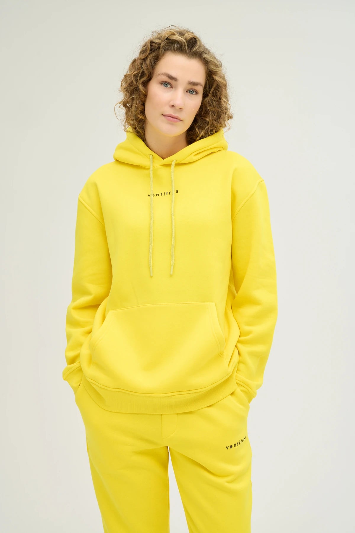 Unisex Sarı Kapüşonlu Oversize Eşofman Takımı