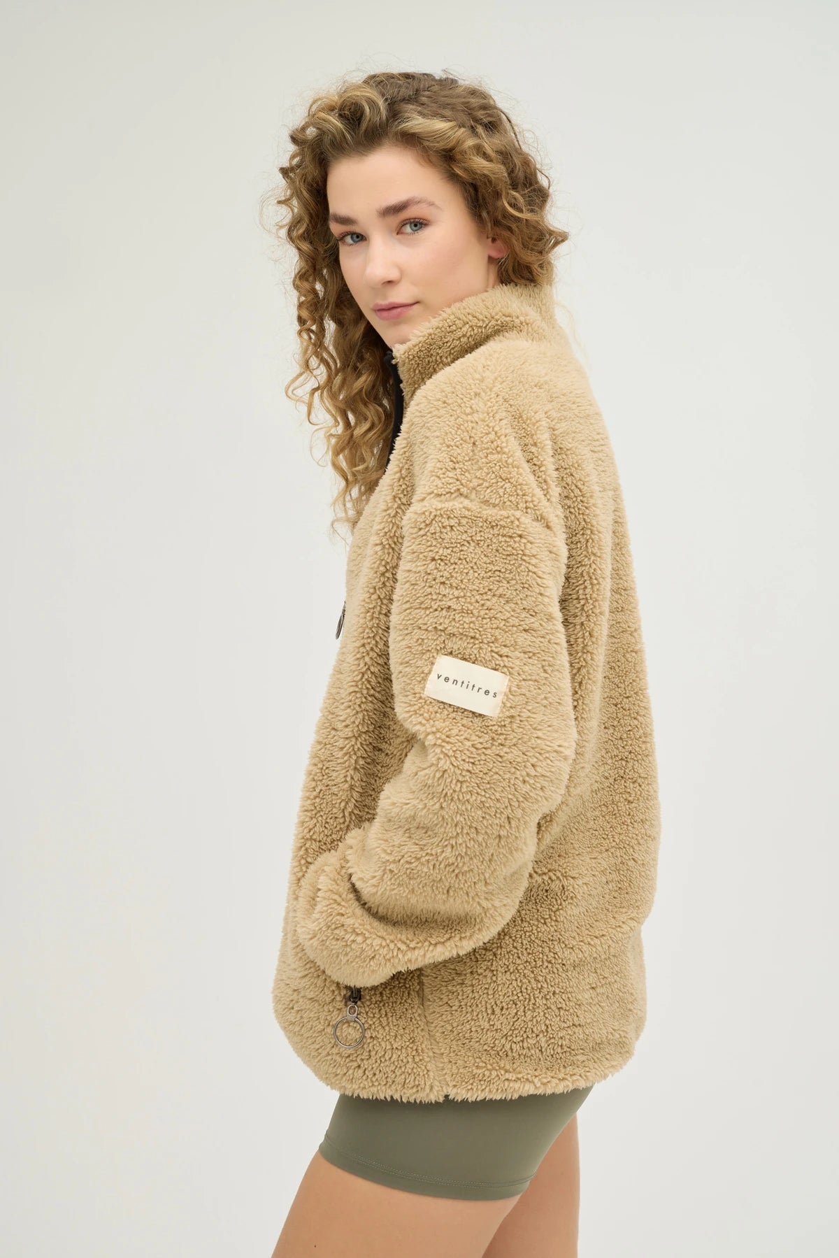 Unisex Kahverengi Oversize Tam Fermuarlı Peluş Sweatshirt