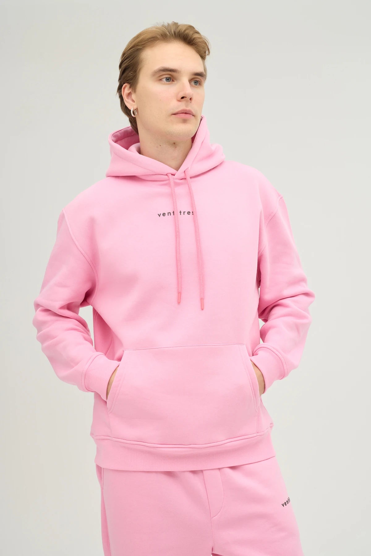 Unisex Pembe Kapüşonlu Oversize Sweatshirt