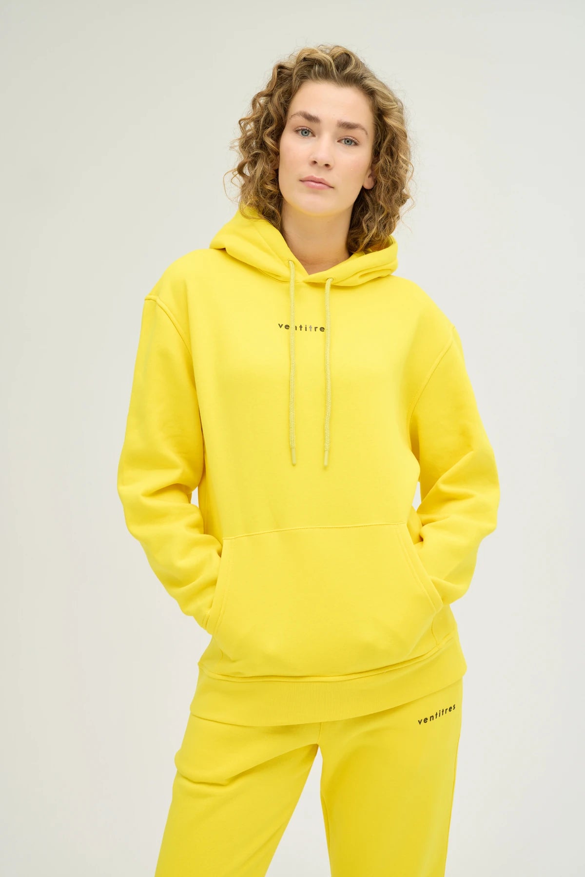 Unisex Sarı Kapüşonlu Oversize Sweatshirt