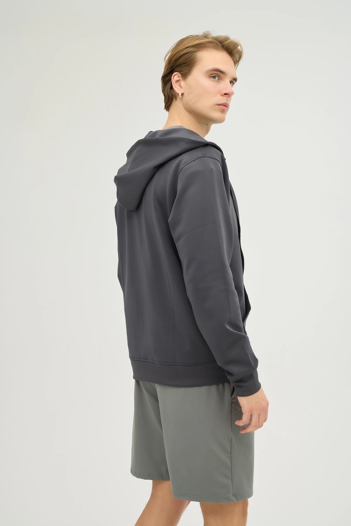 Unisex Antrasit Kapüşonlu ve Fermuarlı Scuba Üst Regular Fit