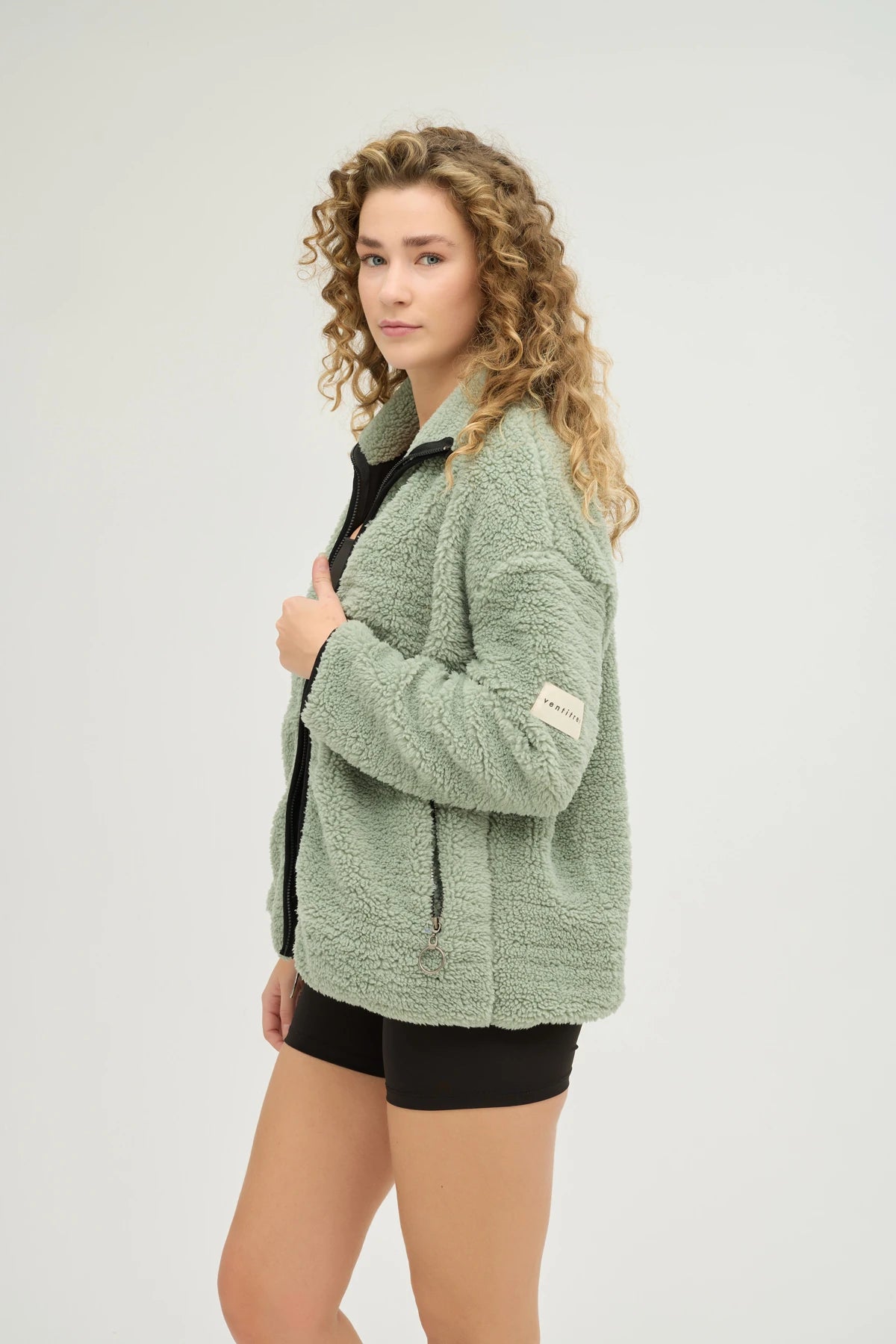 Unisex Mint Oversize Tam Fermuarlı Peluş Sweatshirt