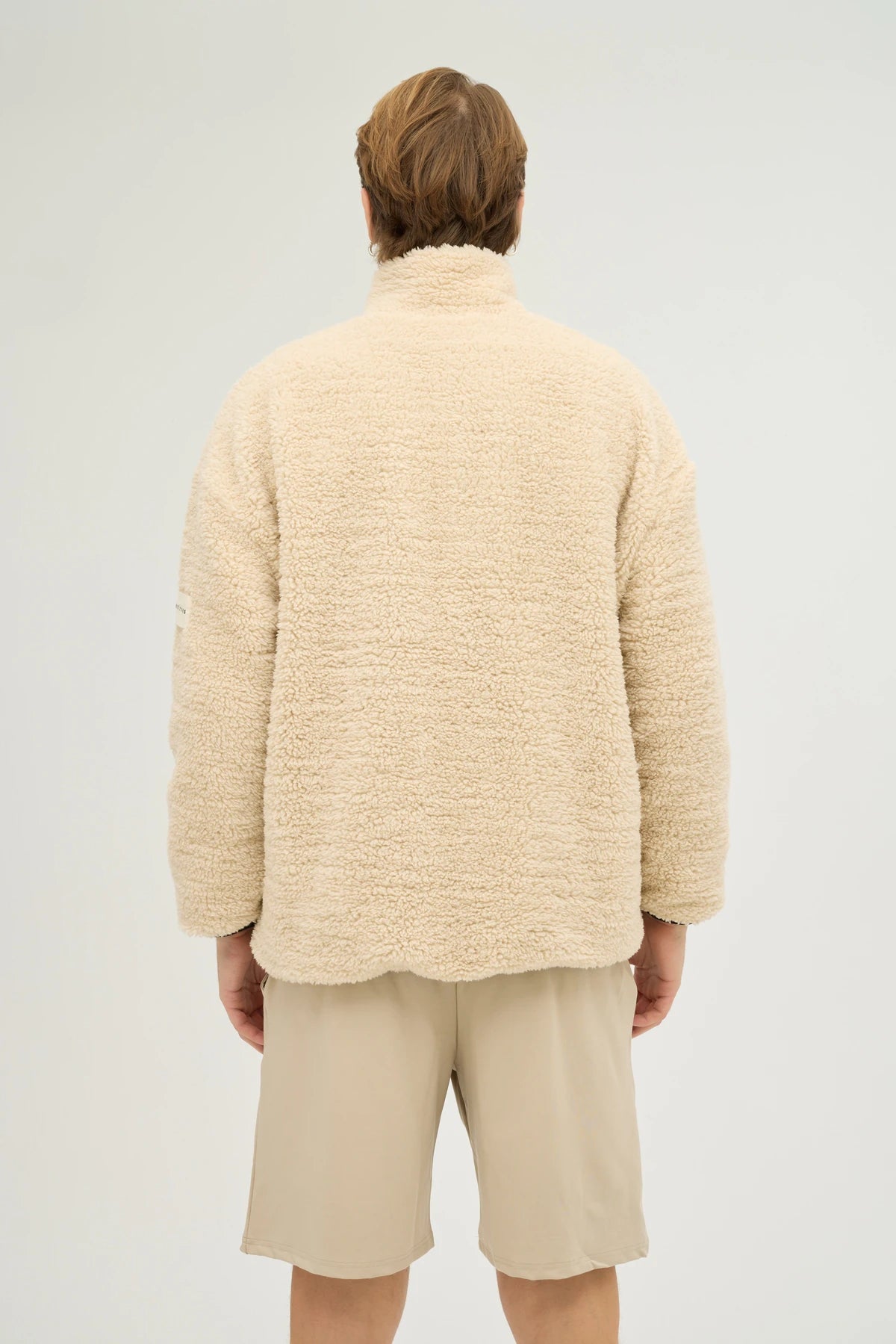 Unisex Bej Oversize Tam Fermuarlı Peluş Sweatshirt