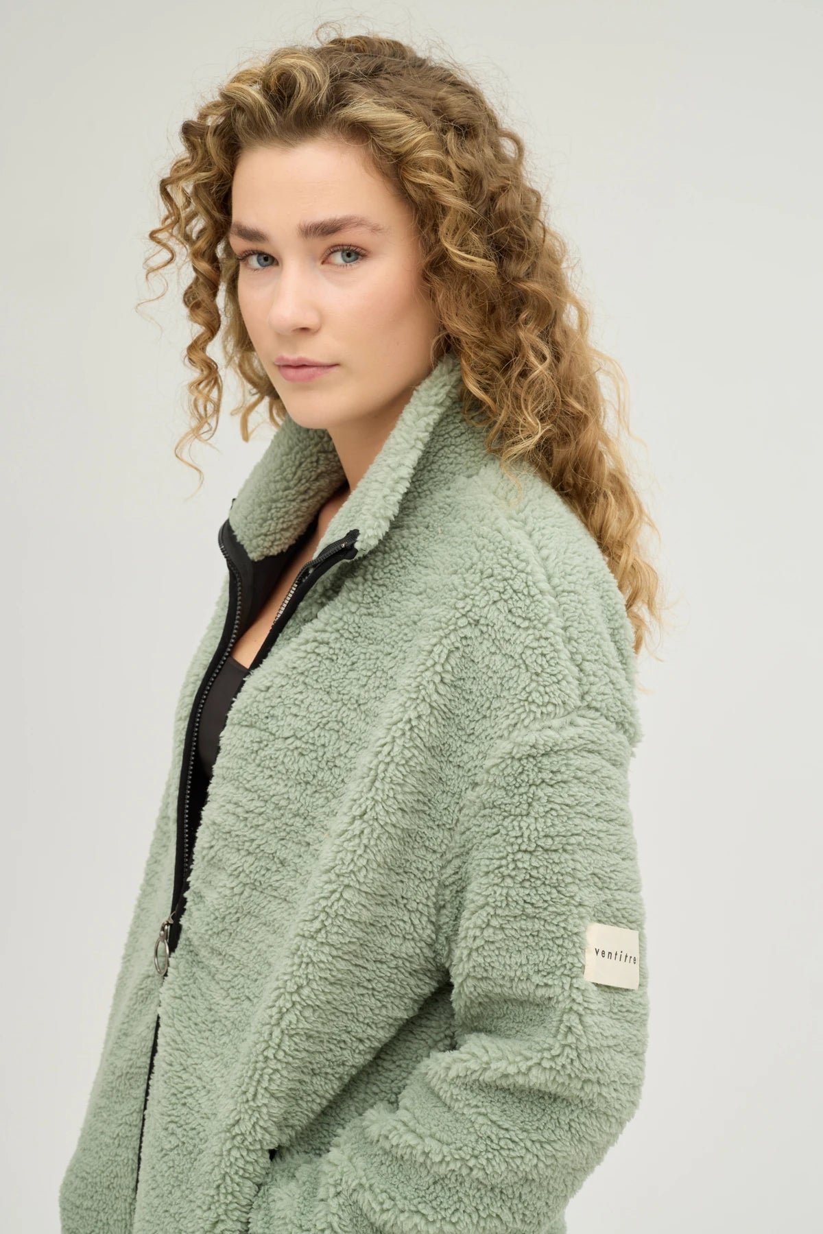 Unisex Mint Oversize Tam Fermuarlı Peluş Sweatshirt