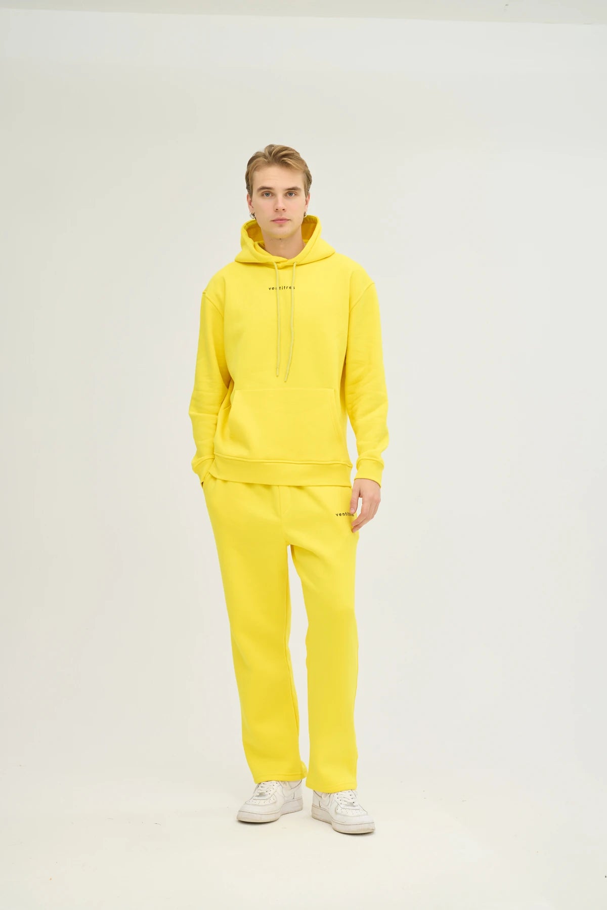 Unisex Sarı Kapüşonlu Oversize Eşofman Takımı