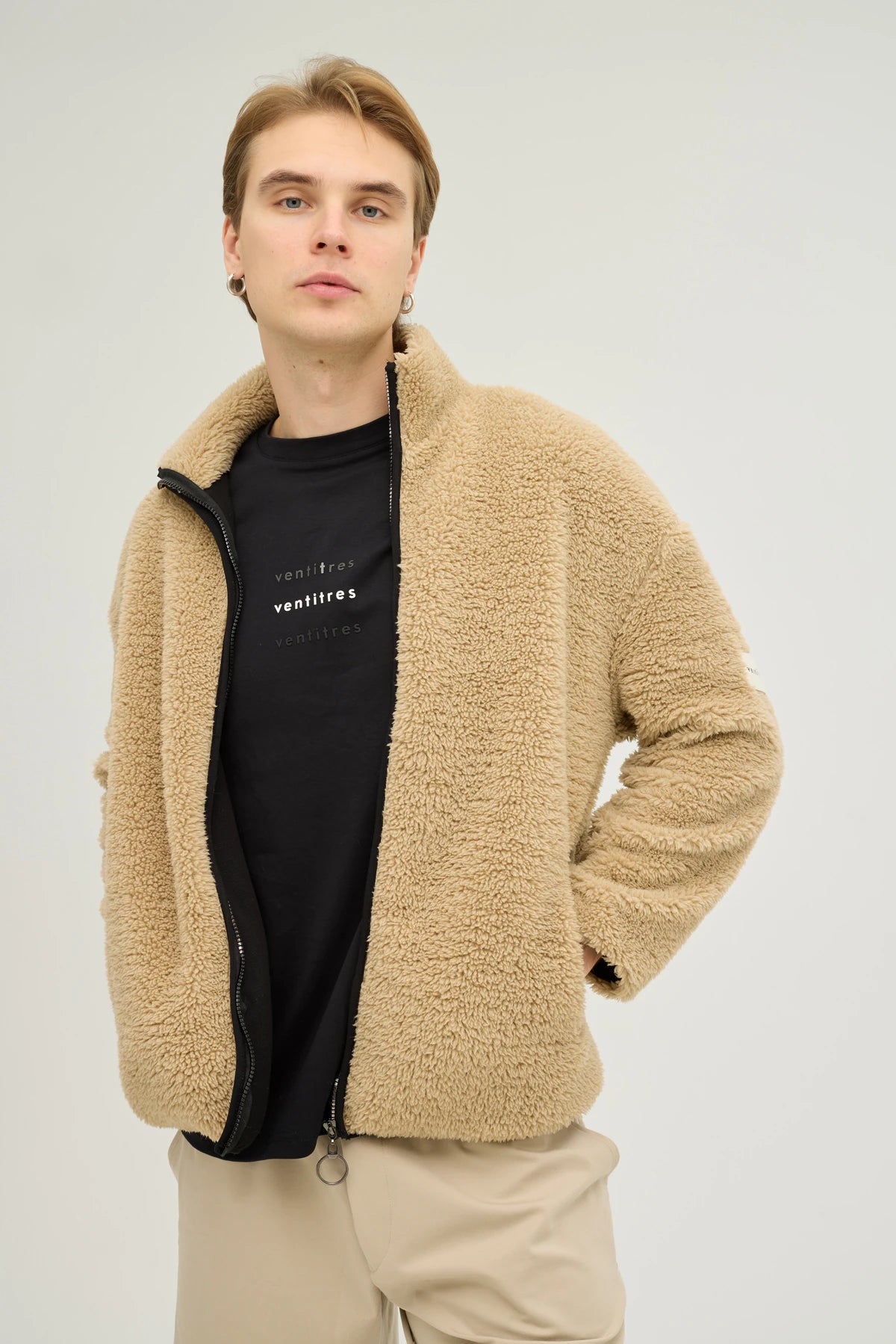 Unisex Kahverengi Oversize Tam Fermuarlı Peluş Sweatshirt