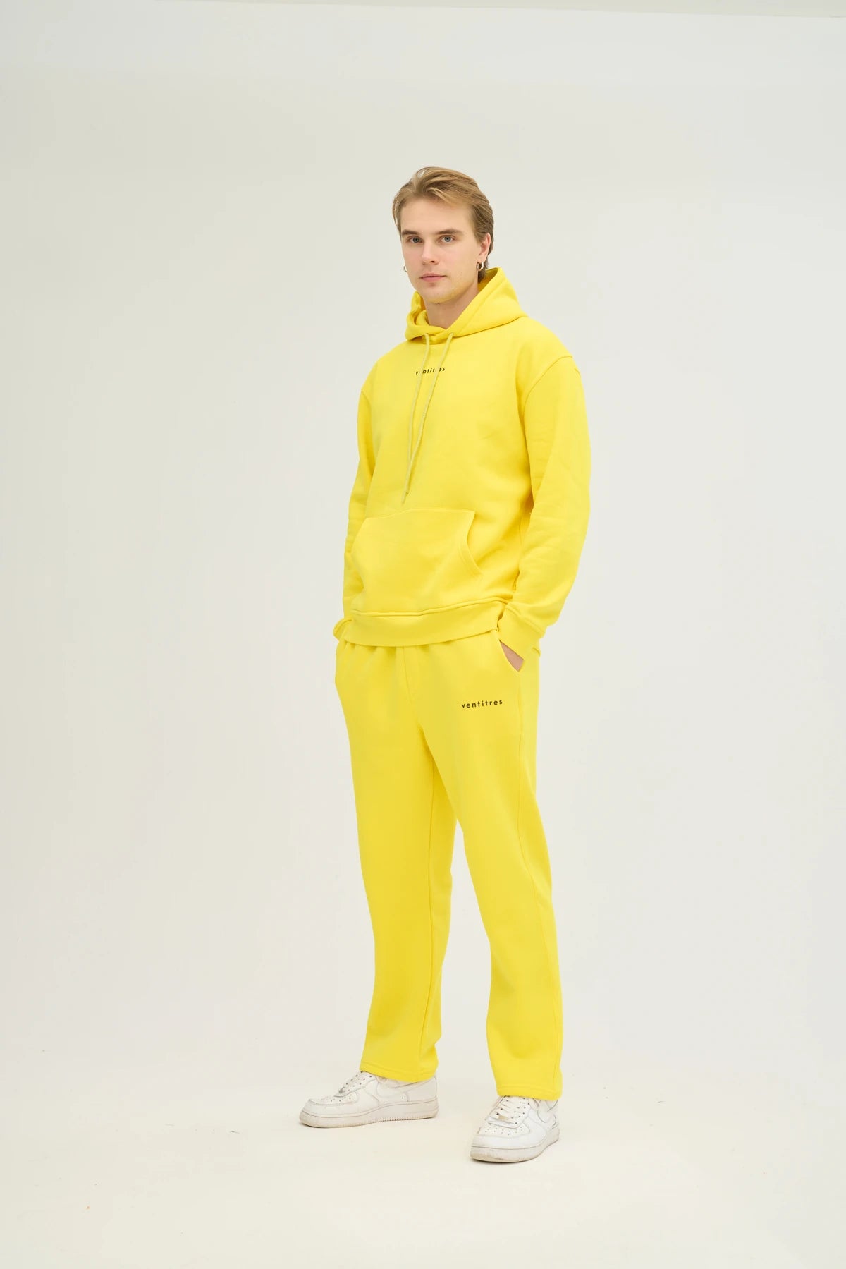 Unisex Sarı Kapüşonlu Oversize Eşofman Takımı