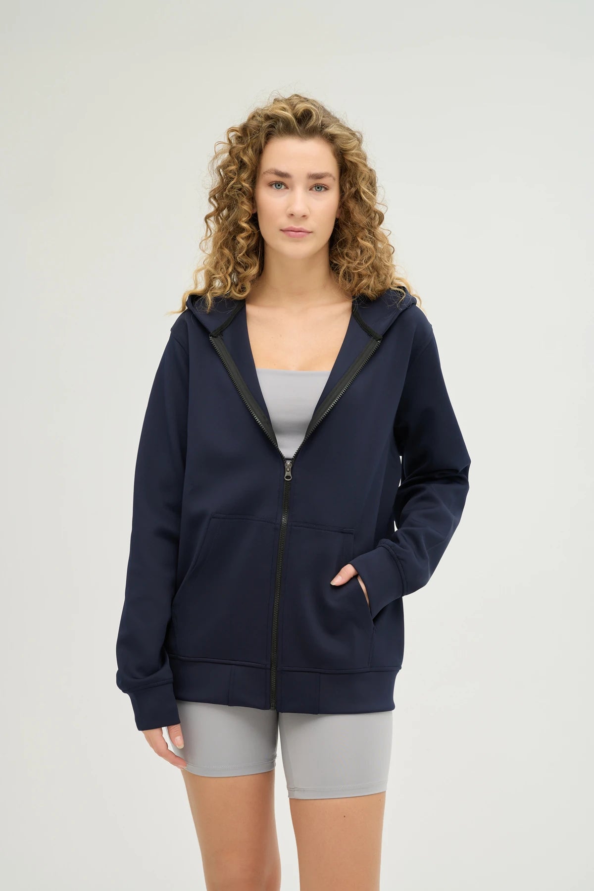 Unisex Lacivert Kapüşonlu ve Fermuarlı Scuba Üst Regular Fit