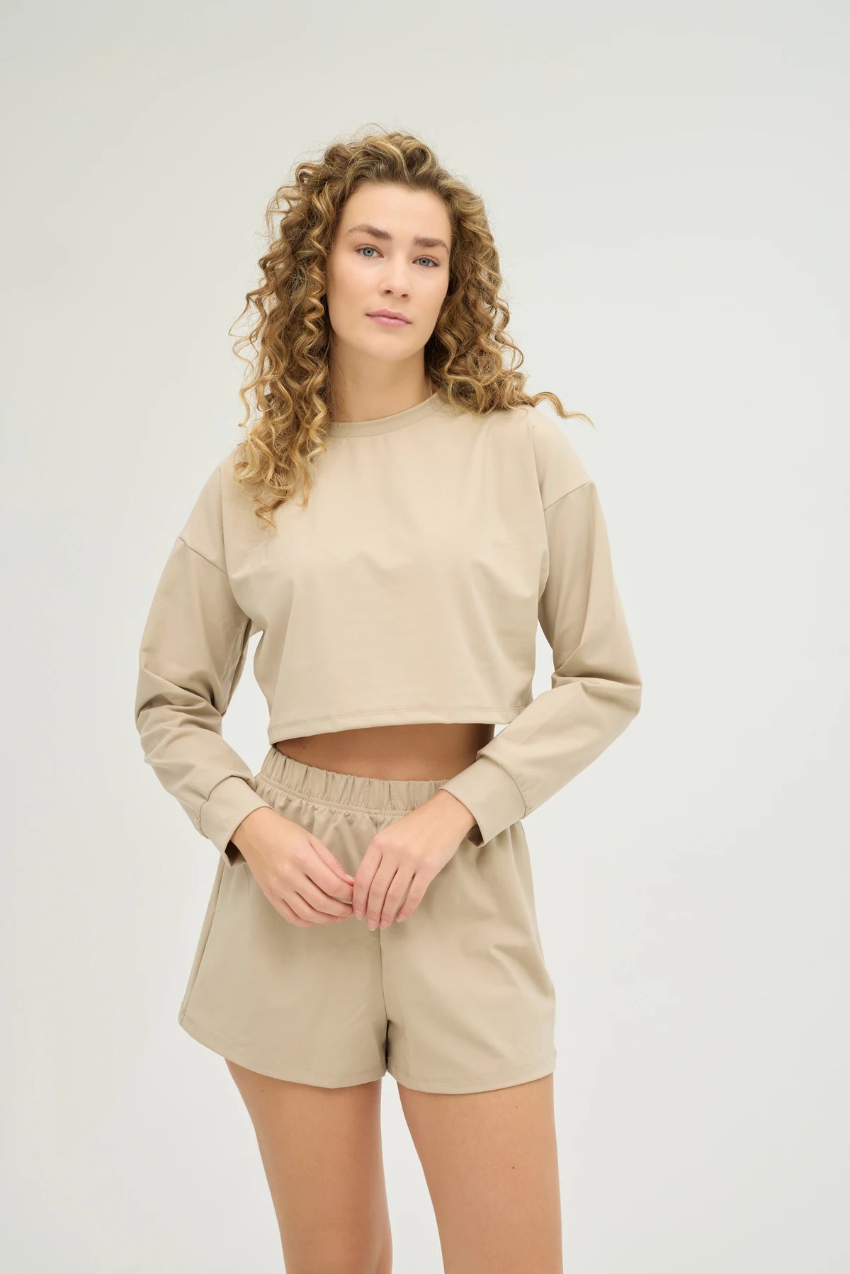 Crop Bej Sweatshirt Takım