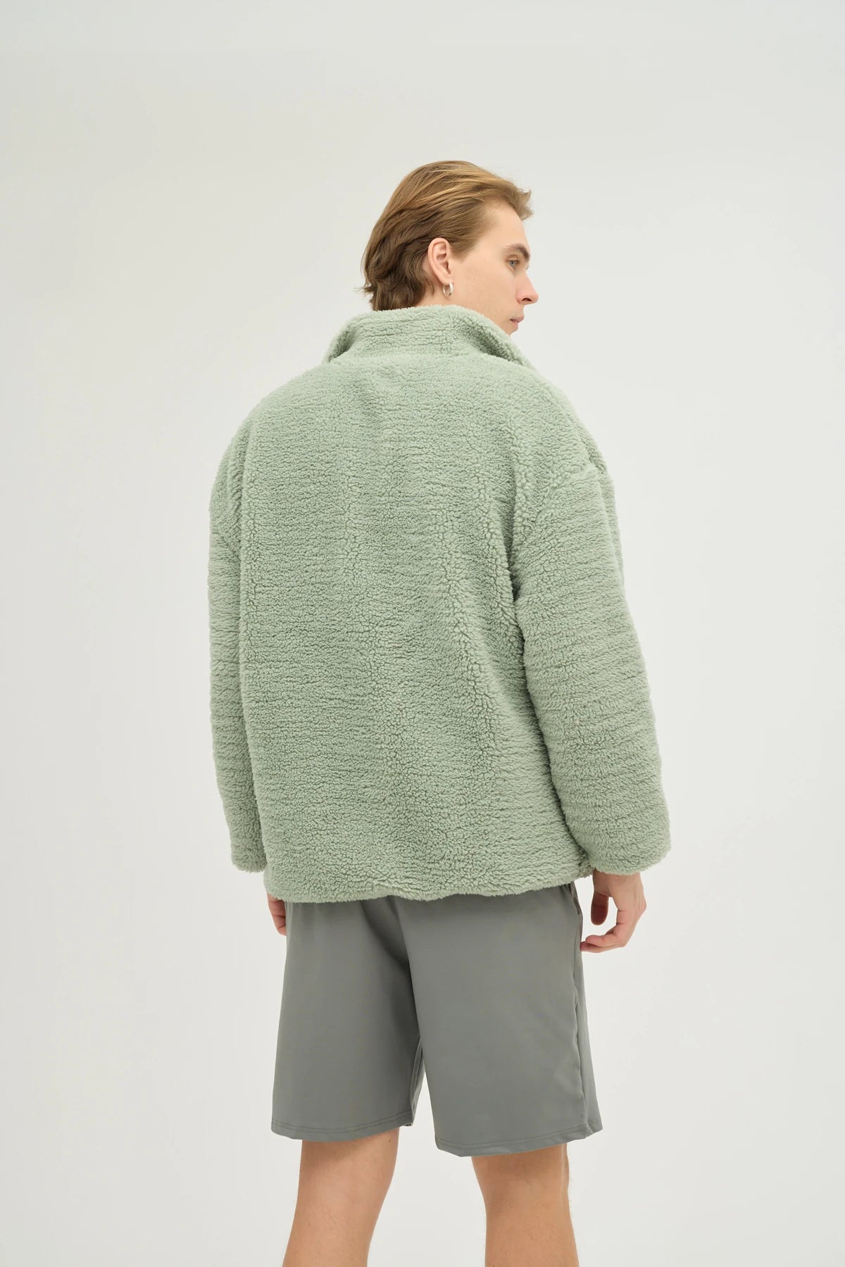 Unisex Mint Oversize Tam Fermuarlı Peluş Sweatshirt