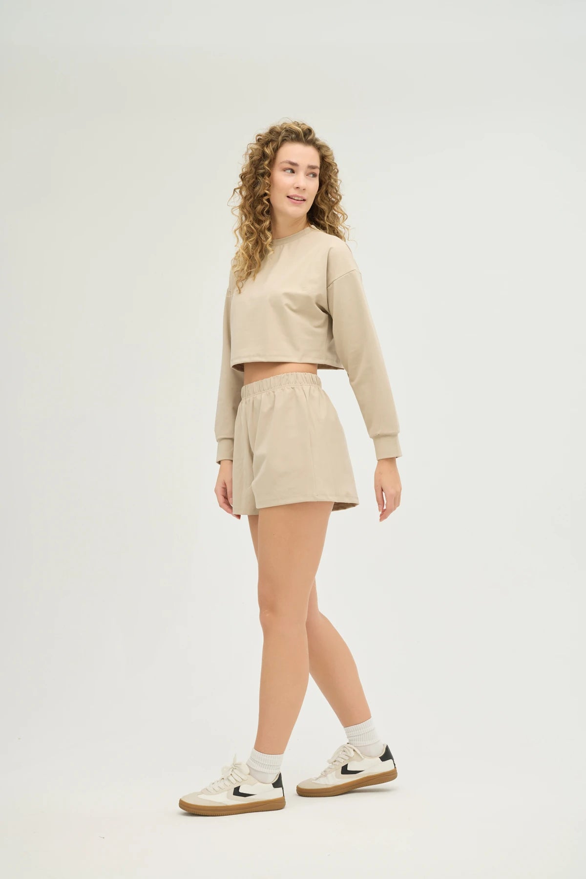 Crop Bej Sweatshirt Takım