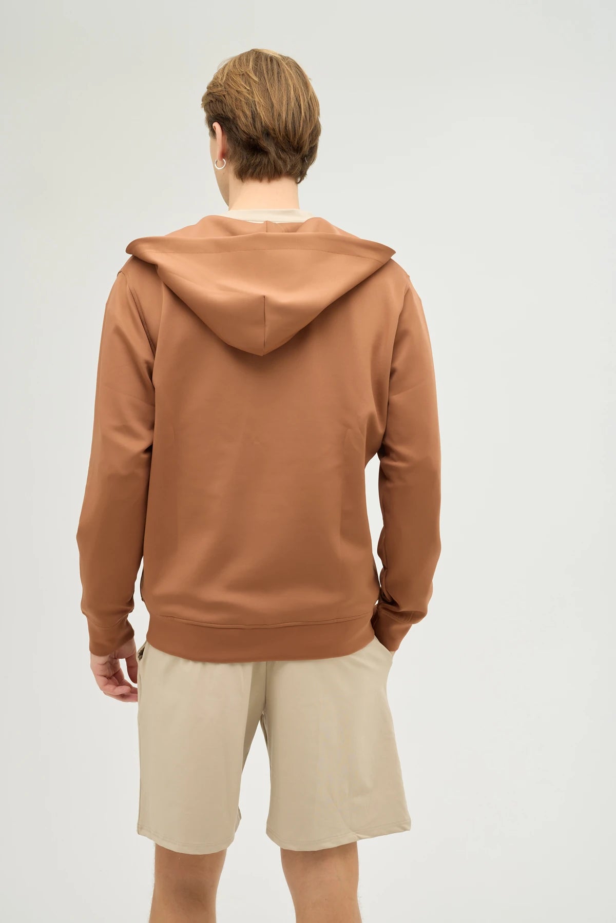 Unisex Kahverengi Kapüşonlu ve Fermuarlı Scuba Üst Regular Fit