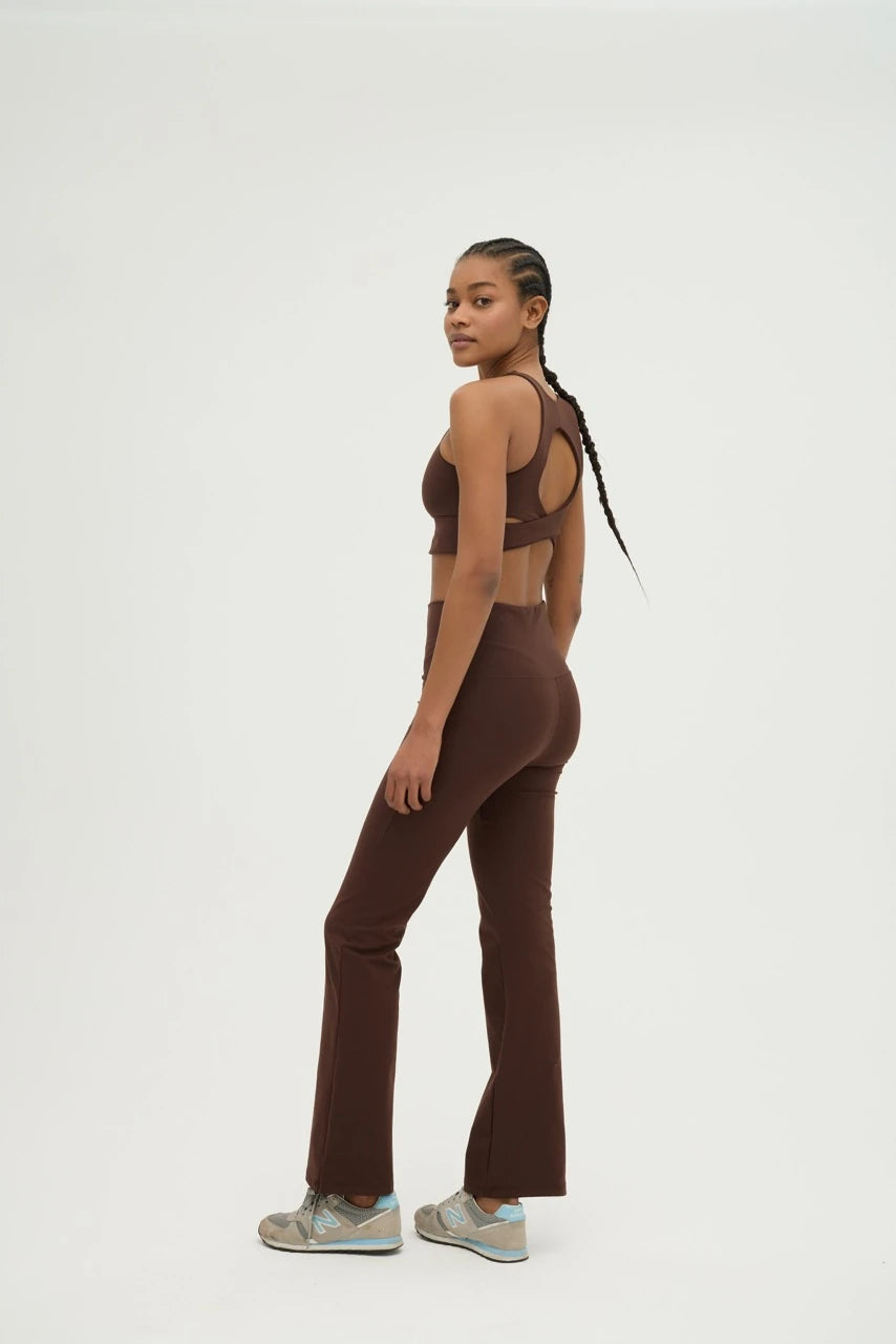 Comfortlux Koyu Kahve Yüksek Bel İspanyol Paça Tayt