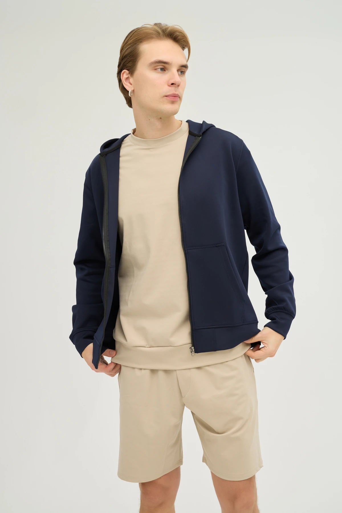 Unisex Lacivert Kapüşonlu ve Fermuarlı Scuba Üst Regular Fit