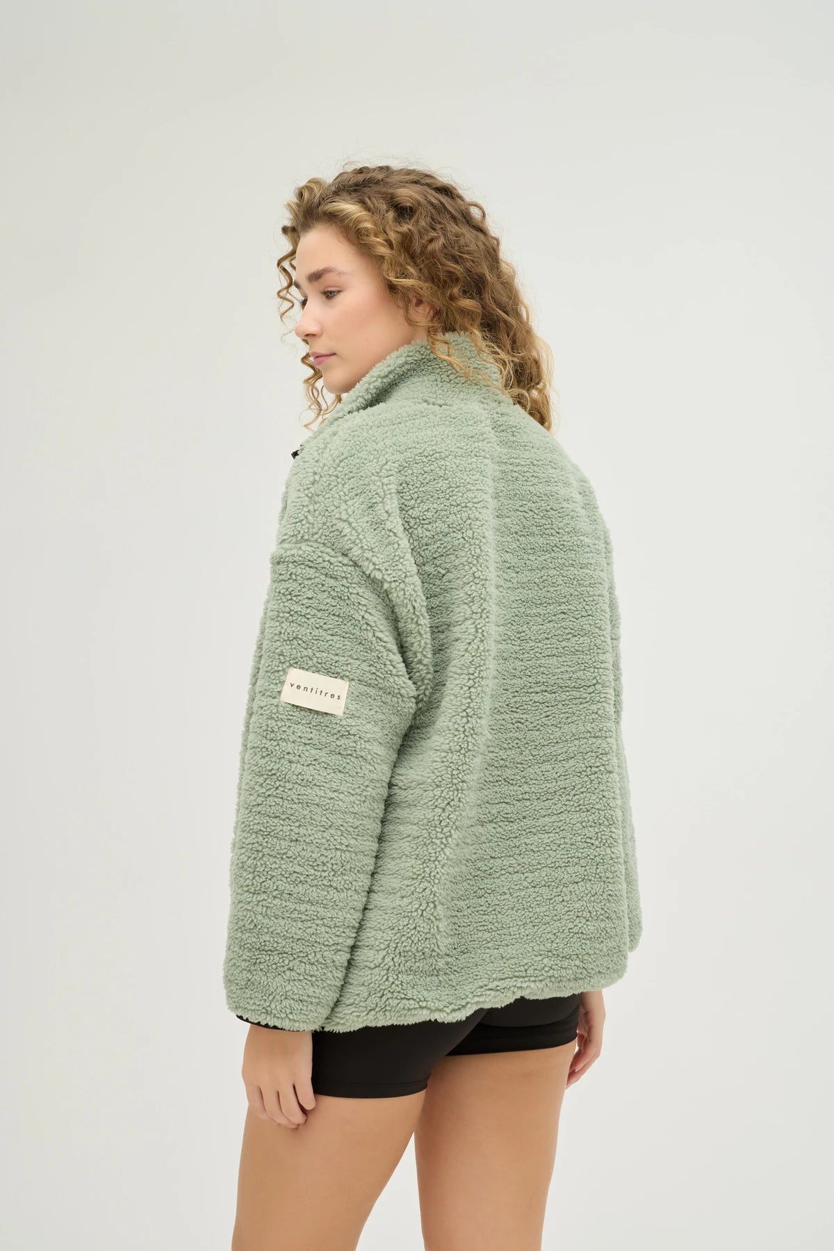 Unisex Mint Oversize Tam Fermuarlı Peluş Sweatshirt
